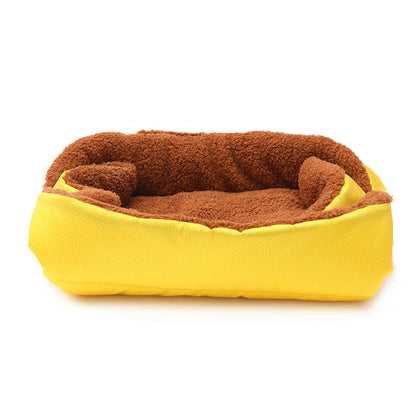 NNEAGS 2X Yellow Dual-purpose Cushion Nest Cat Dog Bed Warm Plush Kennel Mat Pet Home Travel Essentials
