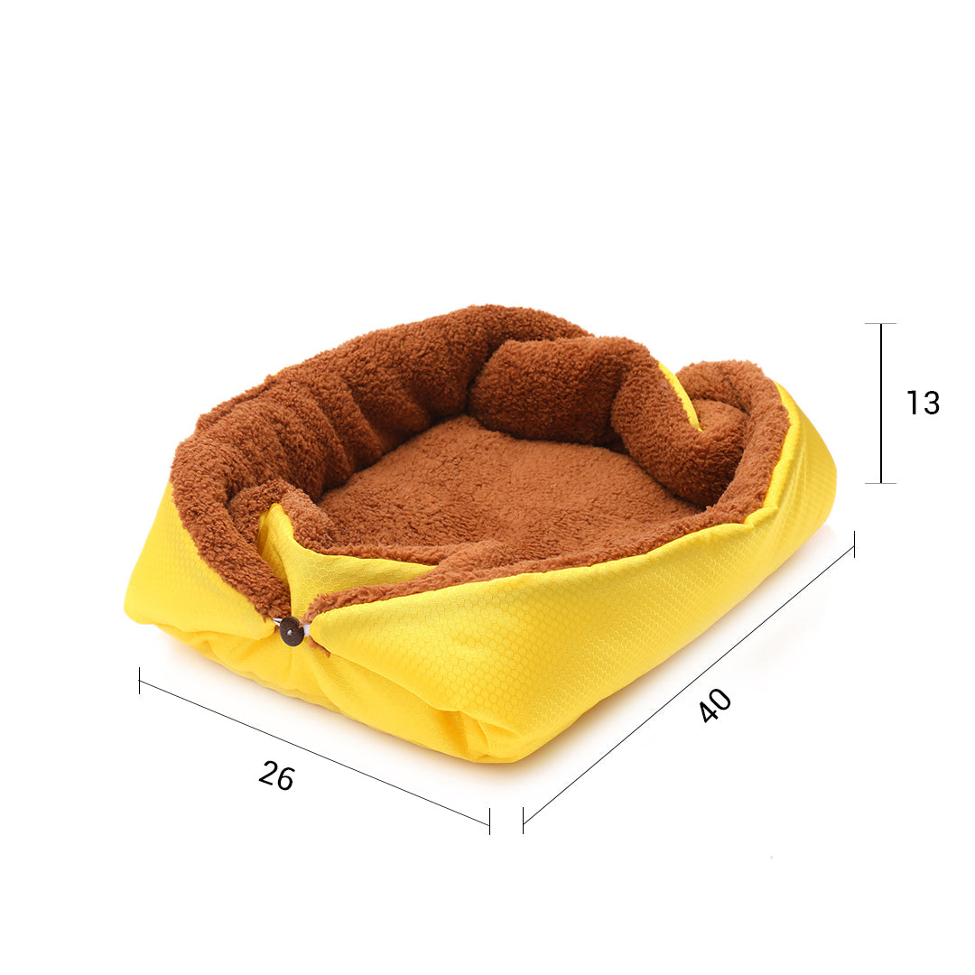 NNEAGS 2X Yellow Dual-purpose Cushion Nest Cat Dog Bed Warm Plush Kennel Mat Pet Home Travel Essentials