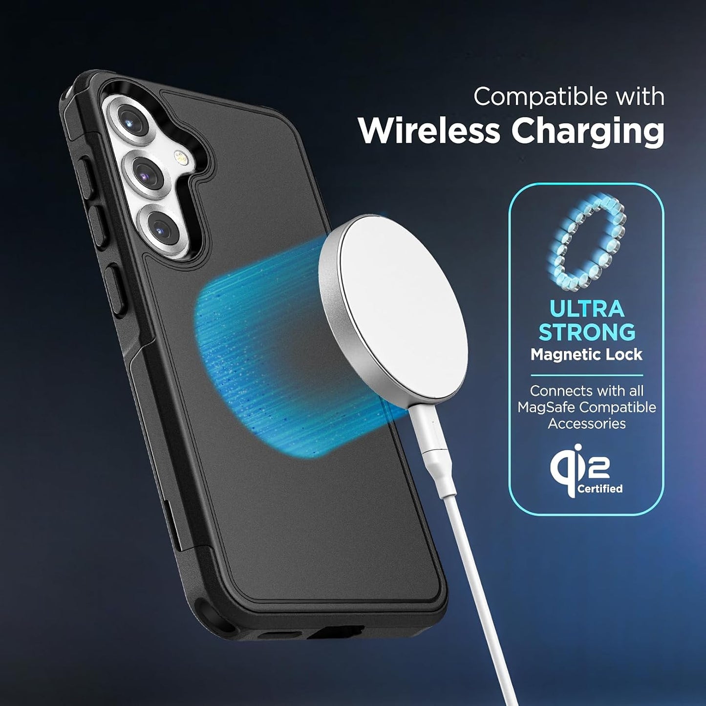 Encased Designed for Samsung Galaxy S25 Plus Case, Compatible with MagSafe Qi2 (Challenger Series) Heavy Duty Rugged Dual Layer Protection (Black)
