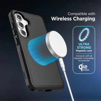 Encased Designed for Samsung Galaxy S25 Plus Case, Compatible with MagSafe Qi2 (Challenger Series) Heavy Duty Rugged Dual Layer Protection (Black)
