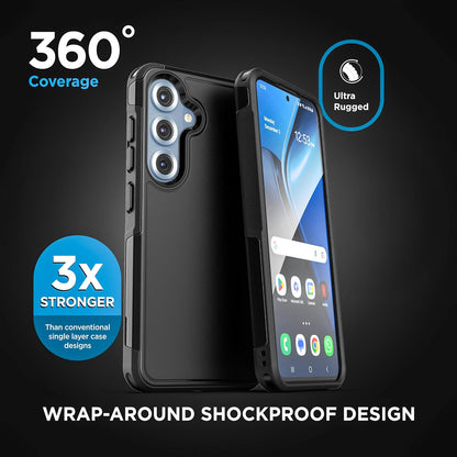 Encased Designed for Samsung Galaxy S25 Plus Case, Compatible with MagSafe Qi2 (Challenger Series) Heavy Duty Rugged Dual Layer Protection (Black)