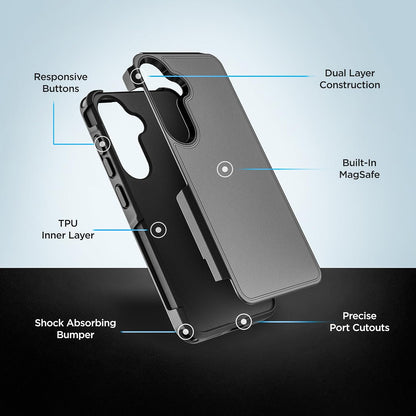 Encased Designed for Samsung Galaxy S25 Plus Case, Compatible with MagSafe Qi2 (Challenger Series) Heavy Duty Rugged Dual Layer Protection (Black)