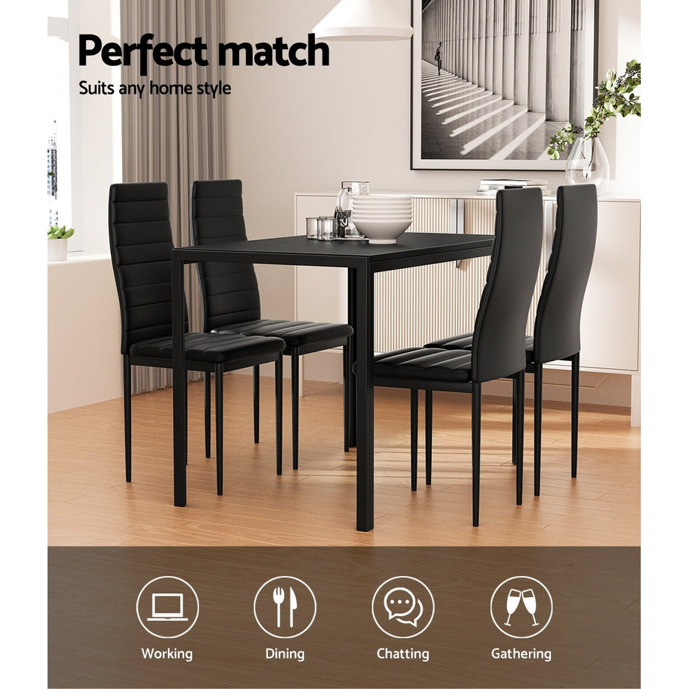 Artiss Dining Table and Chairs Set (5-Piece) – 4 Chairs, Black