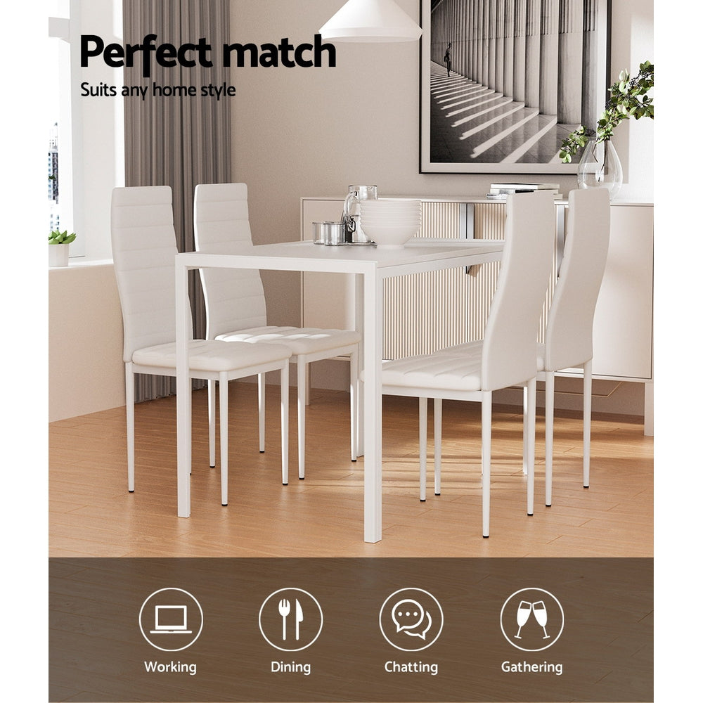 Artiss Dining Table and Chairs Set (5-Piece) – 4 Chairs, White