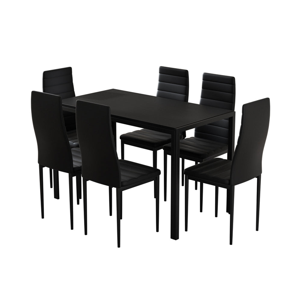 Artiss Dining Table and Chairs Set (7-Piece) – 6 Chairs, Black
