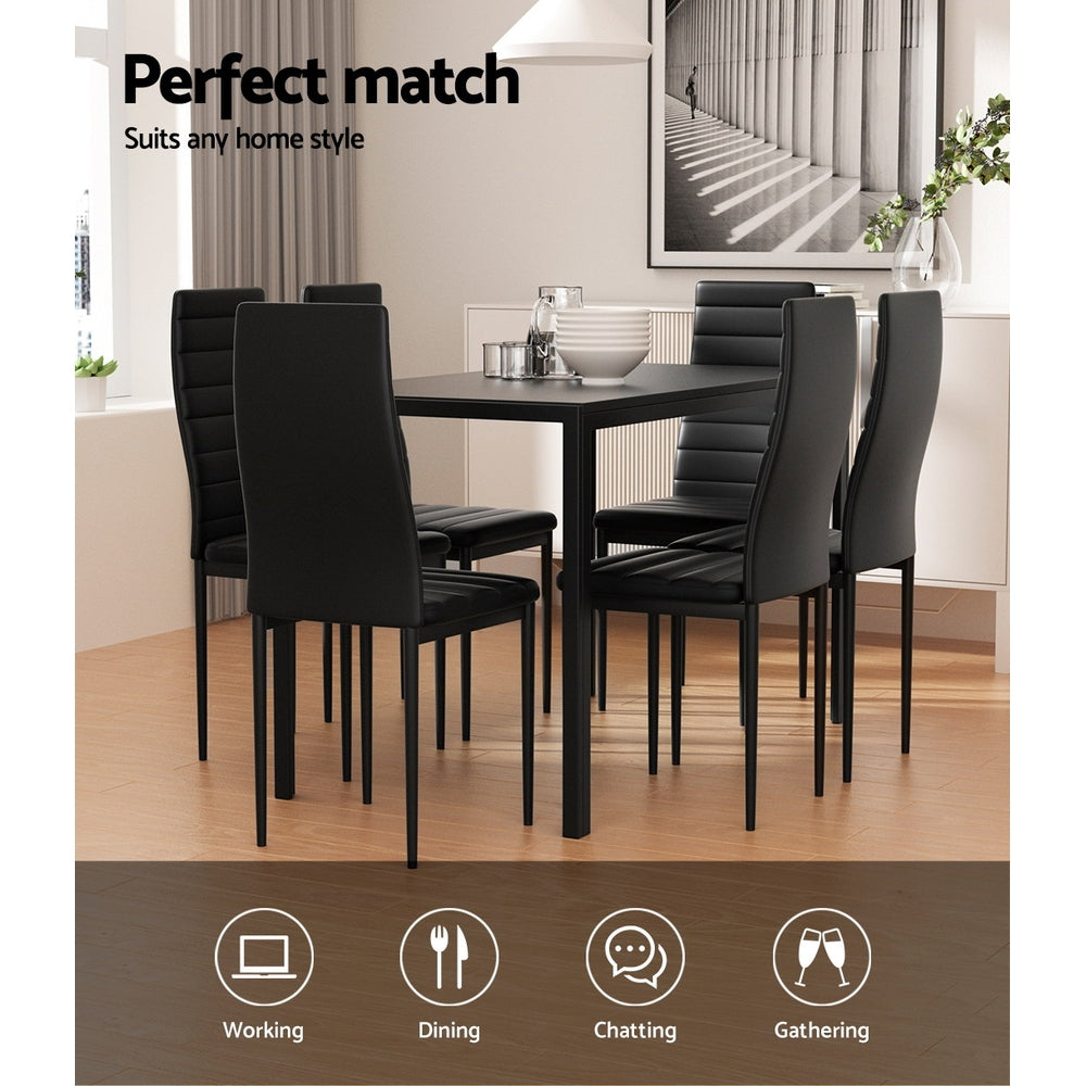 Artiss Dining Table and Chairs Set (7-Piece) – 6 Chairs, Black