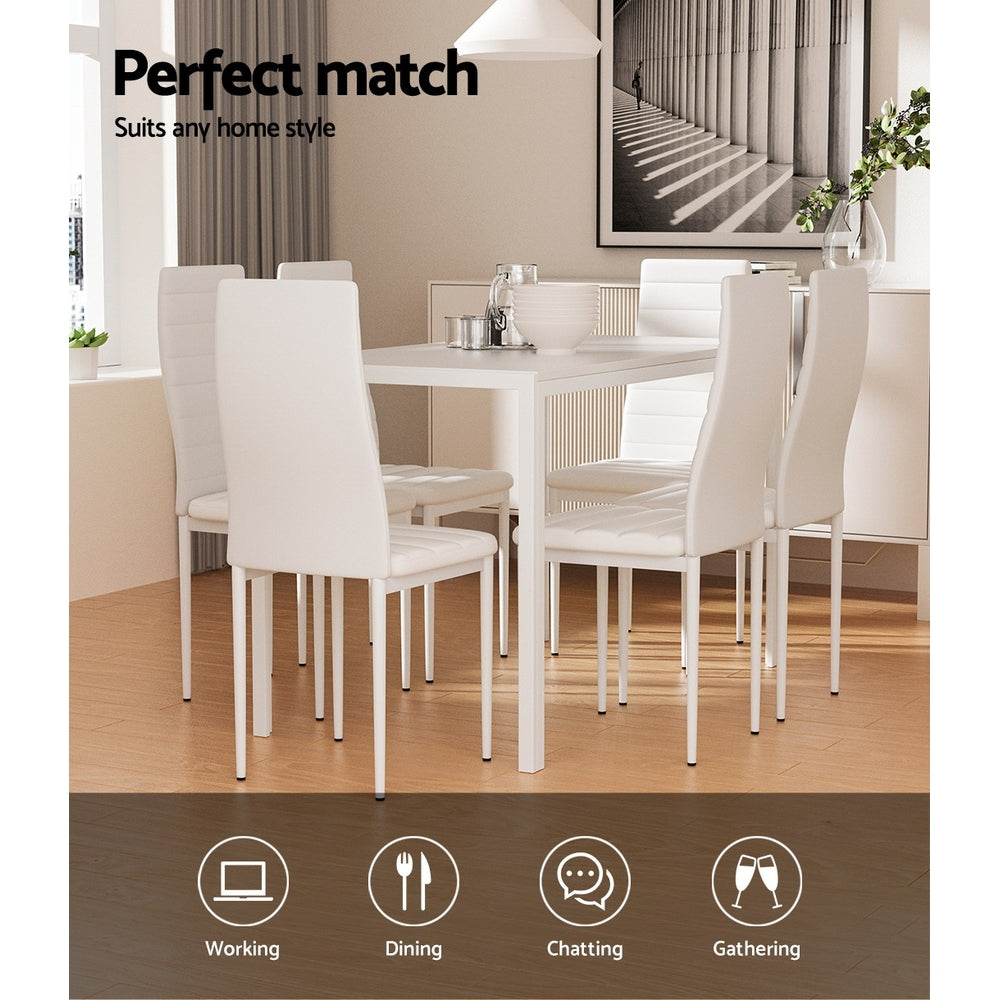 Artiss Dining Table and Chairs Set (7-Piece) – 6 Chairs, White