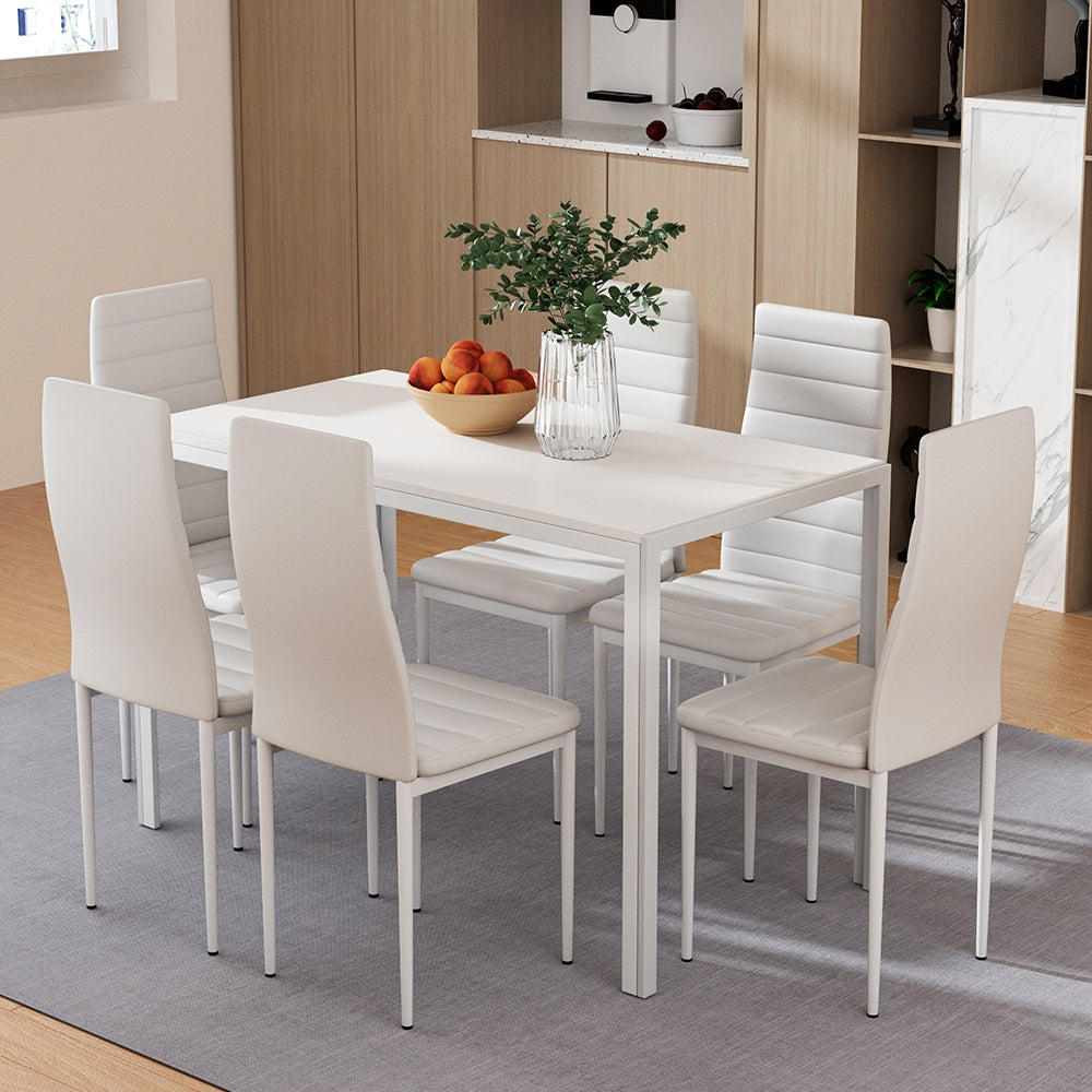 Artiss Dining Table and Chairs Set (7-Piece) – 6 Chairs, White – photo 1 of 5