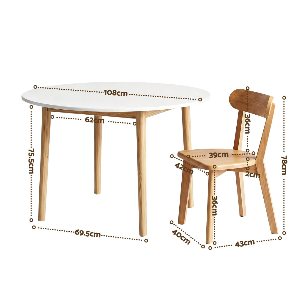 Artiss Round Dining Table and Chairs Set (5-Piece) – 108cm, White Timber – photo 2 of 5