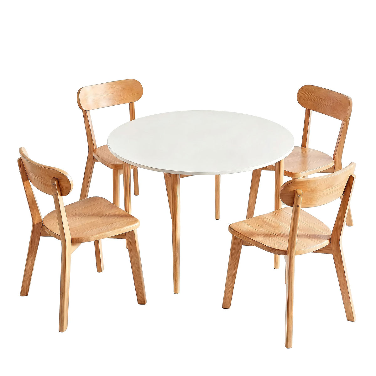 Artiss Round Dining Table and Chairs Set (5-Piece) – 108cm, White Timber – photo 3 of 5