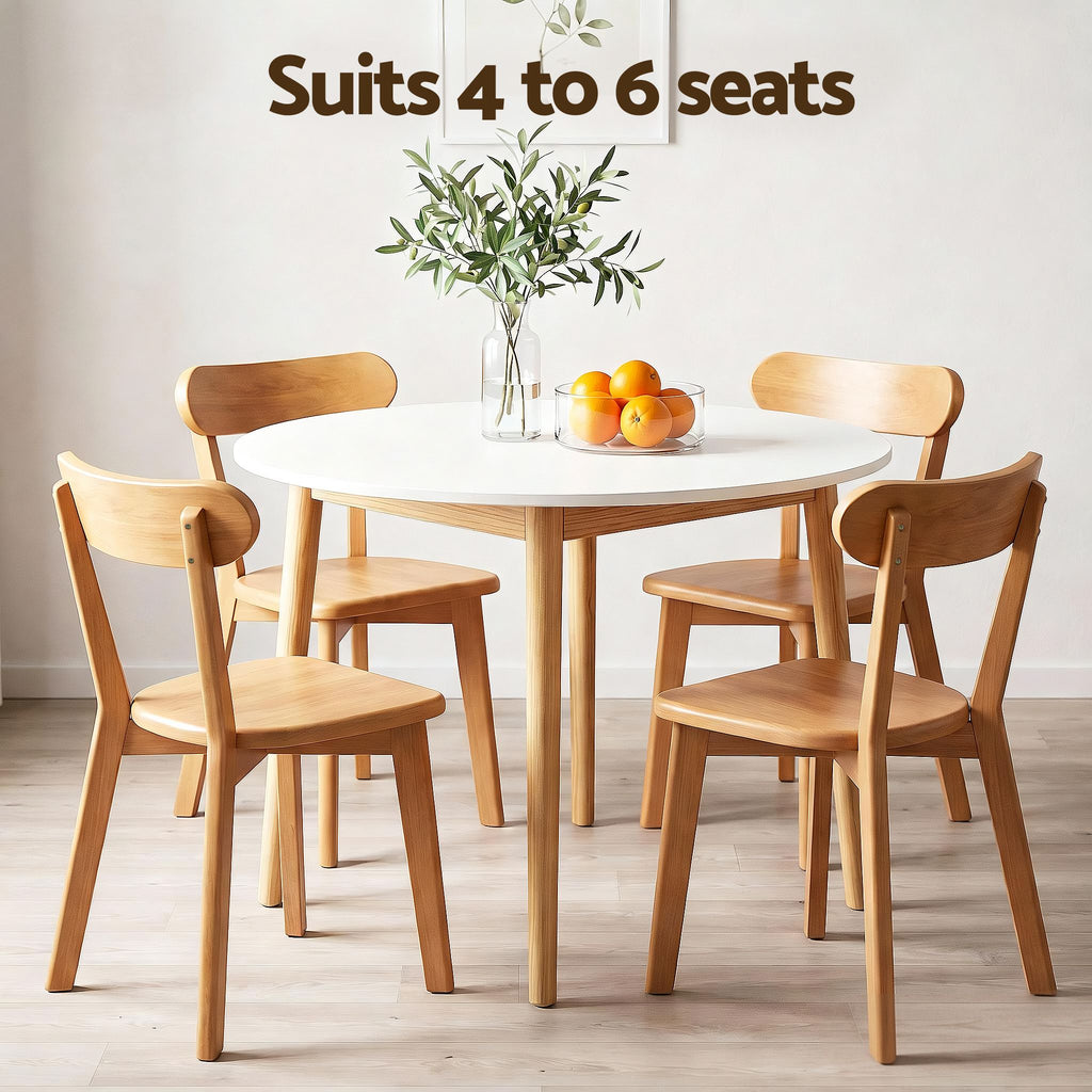 Artiss Round Dining Table and Chairs Set (5-Piece) – 108cm, White Timber – photo 4 of 5