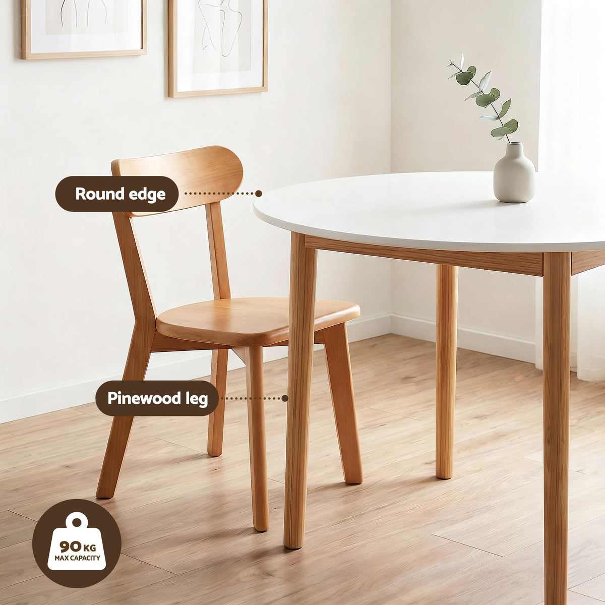 Artiss Round Dining Table and Chairs Set (5-Piece) – 108cm, White Timber – photo 5 of 5