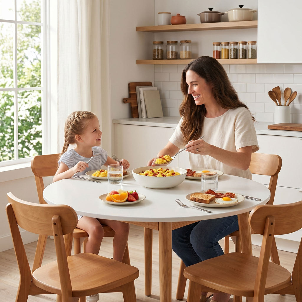 Artiss Round Dining Table and Chairs Set (5-Piece) – 108cm, White Timber