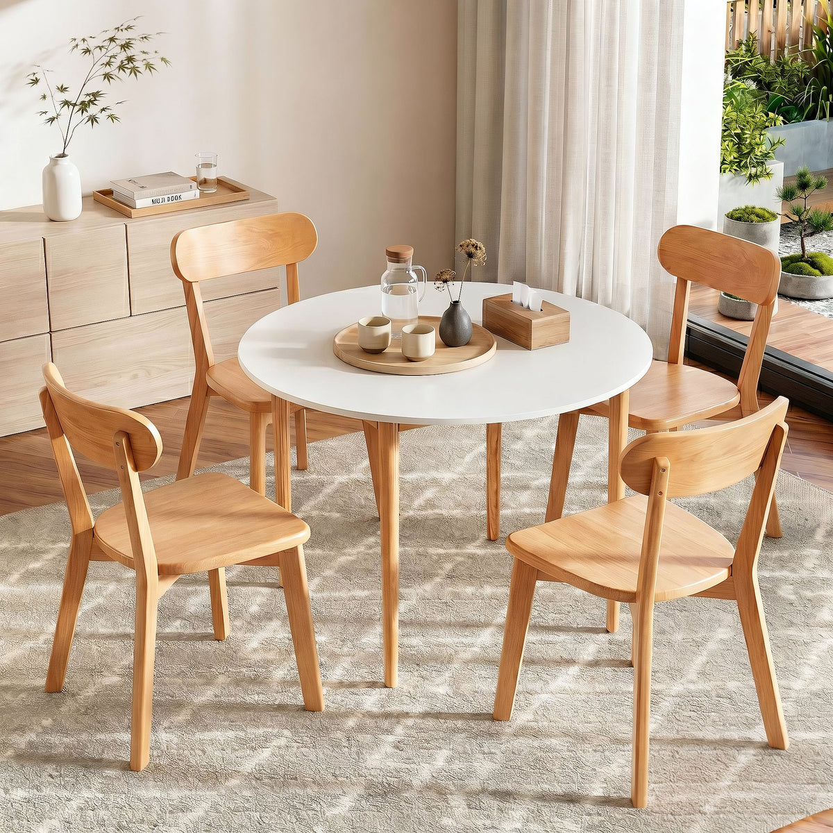 Artiss Round Dining Table and Chairs Set (5-Piece) – 108cm, White Timber