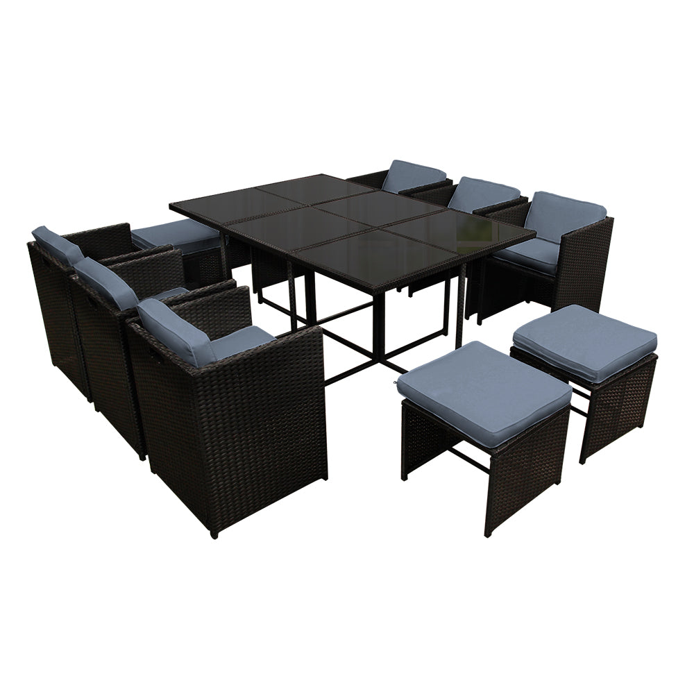 Gardeon Outdoor Wicker Dining Set (11-Piece), Black