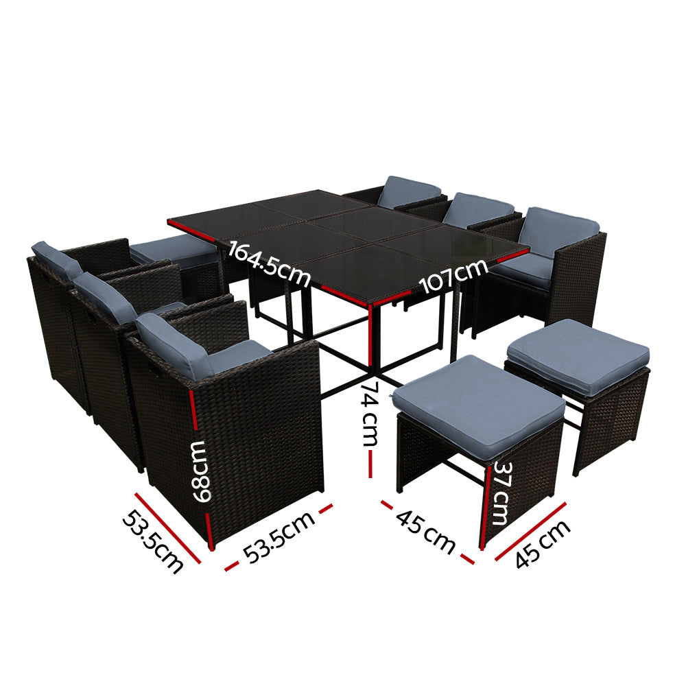 Gardeon Outdoor Wicker Dining Set (11-Piece), Black – photo 2 of 5