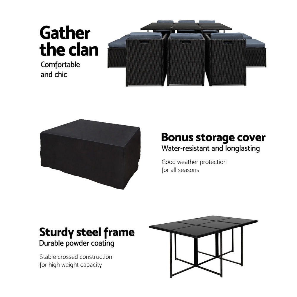Gardeon Outdoor Wicker Dining Set (11-Piece), Black – photo 5 of 5