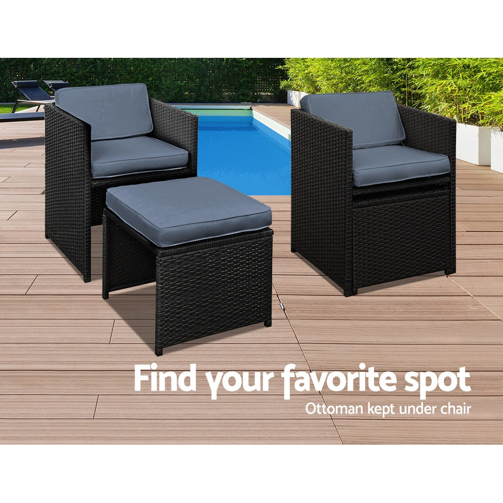 Gardeon Outdoor Wicker Dining Set (11-Piece), Black