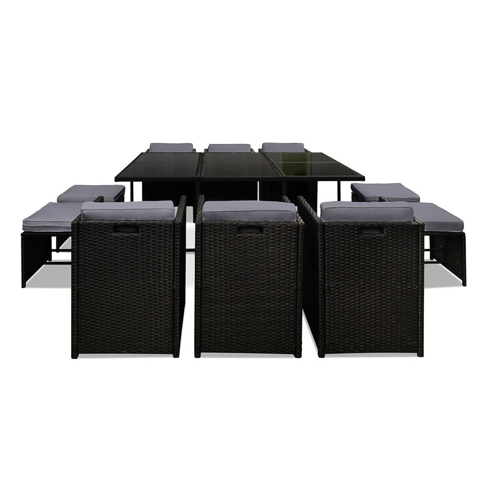 Gardeon Outdoor Wicker Dining Set (11-Piece), Black