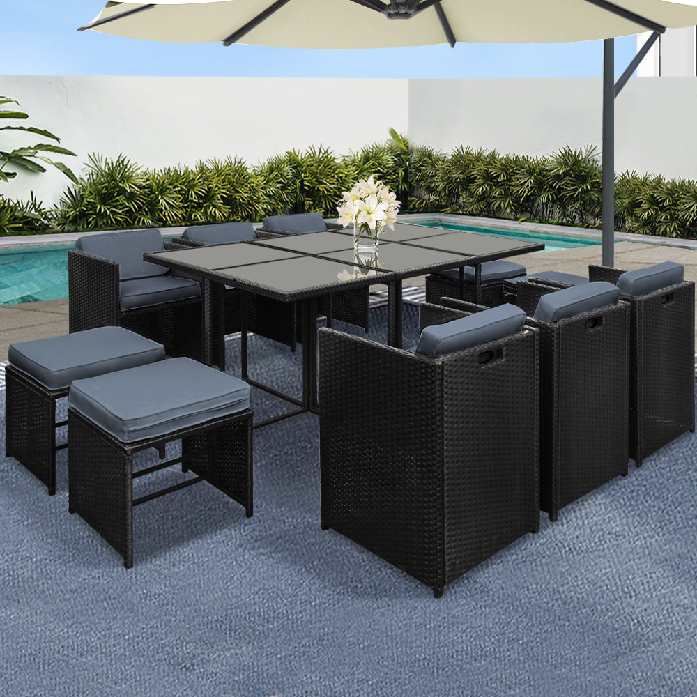 Gardeon Outdoor Wicker Dining Set (11-Piece), Black – photo 1 of 5