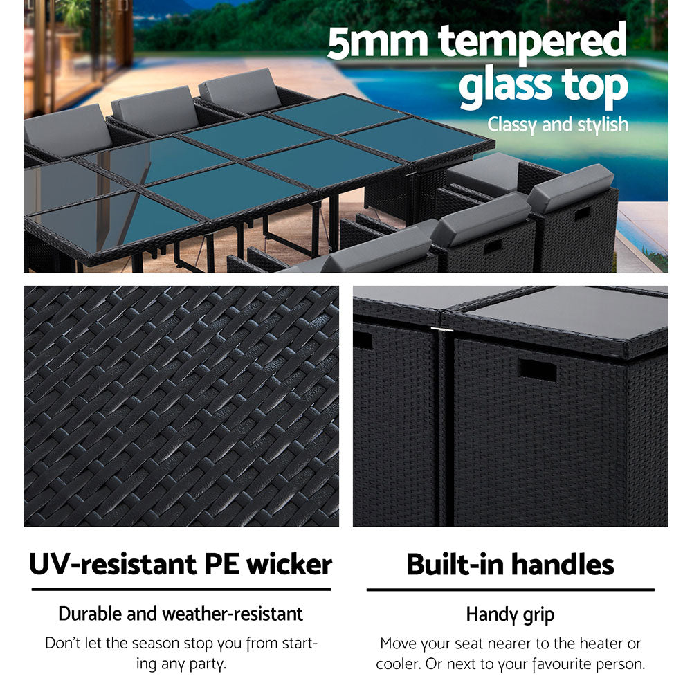 Gardeon Outdoor Wicker Dining Set (13-Piece), Black