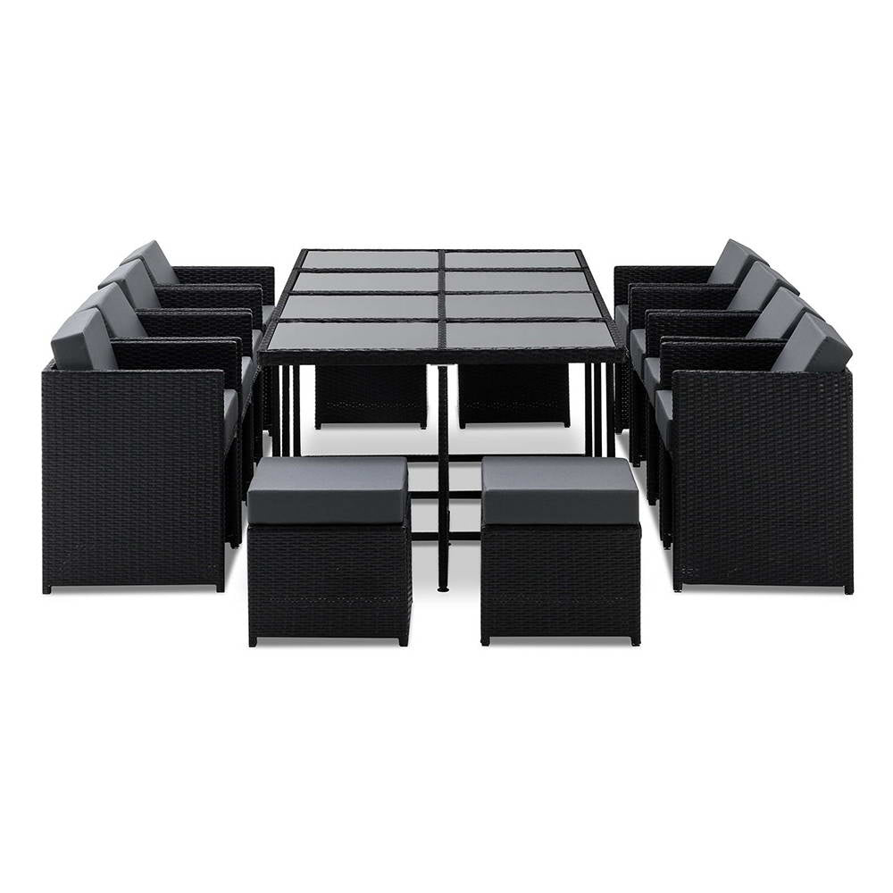 Gardeon Outdoor Wicker Dining Set (13-Piece), Black