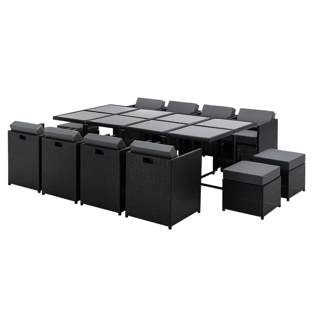 Gardeon Outdoor Wicker Dining Set (13-Piece), Black