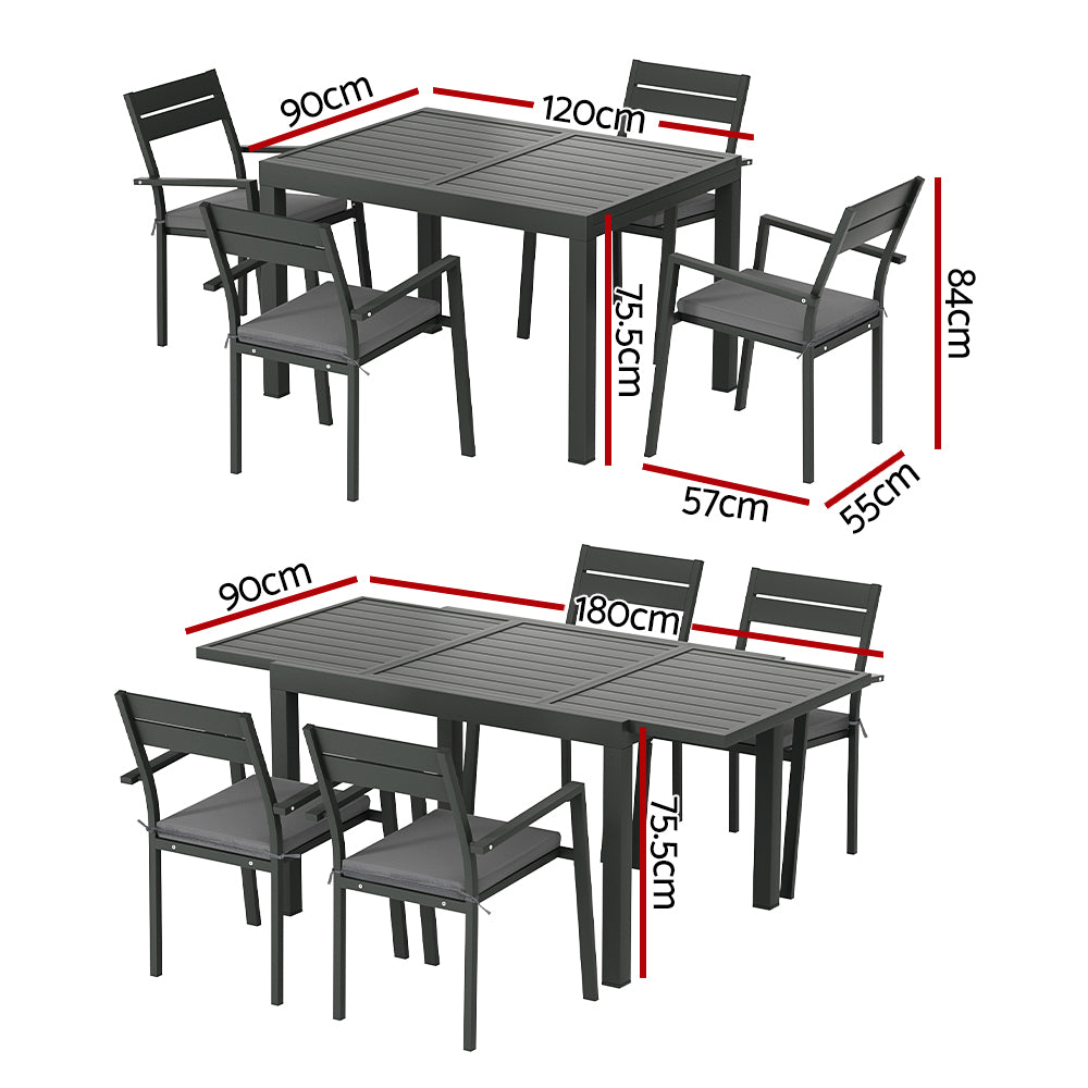 Gardeon Outdoor Dining Set (5-Piece) – Extendable Aluminium Table, Black – photo 2 of 5