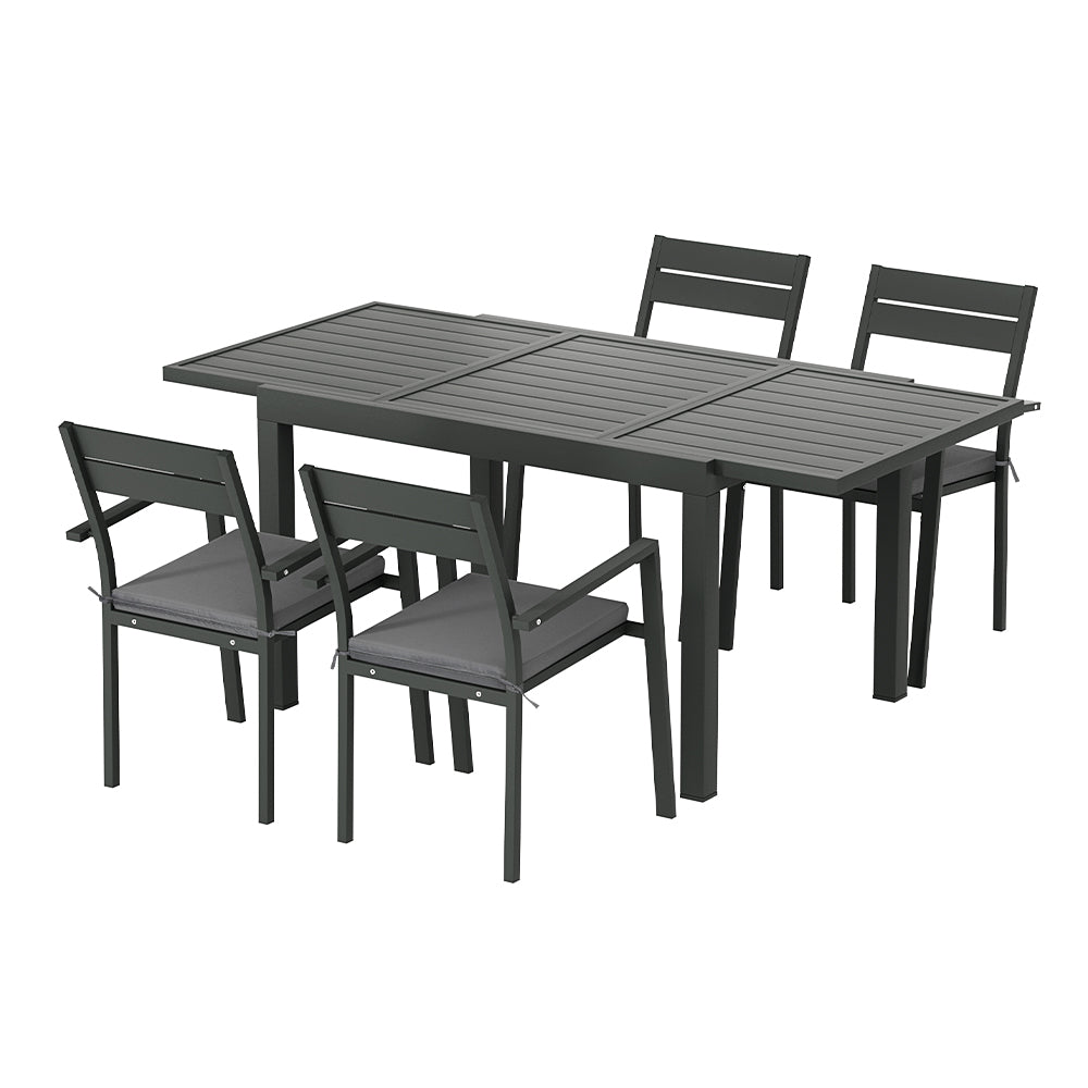 Gardeon Outdoor Dining Set (5-Piece) – Extendable Aluminium Table, Black – photo 4 of 5