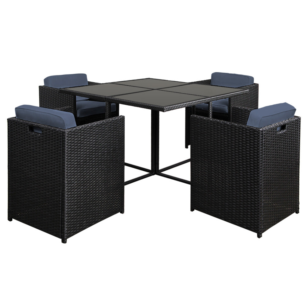 Gardeon Outdoor Wicker Dining Set (5-Piece), Black