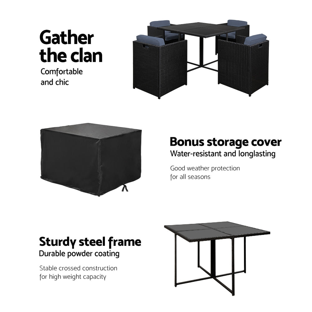 Gardeon Outdoor Wicker Dining Set (5-Piece), Black – photo 4 of 5