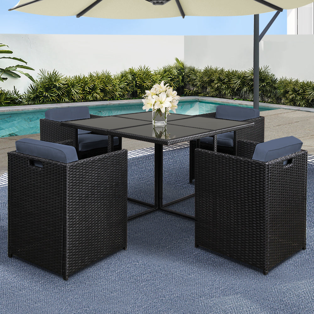 Gardeon Outdoor Wicker Dining Set (5-Piece), Black – photo 1 of 5