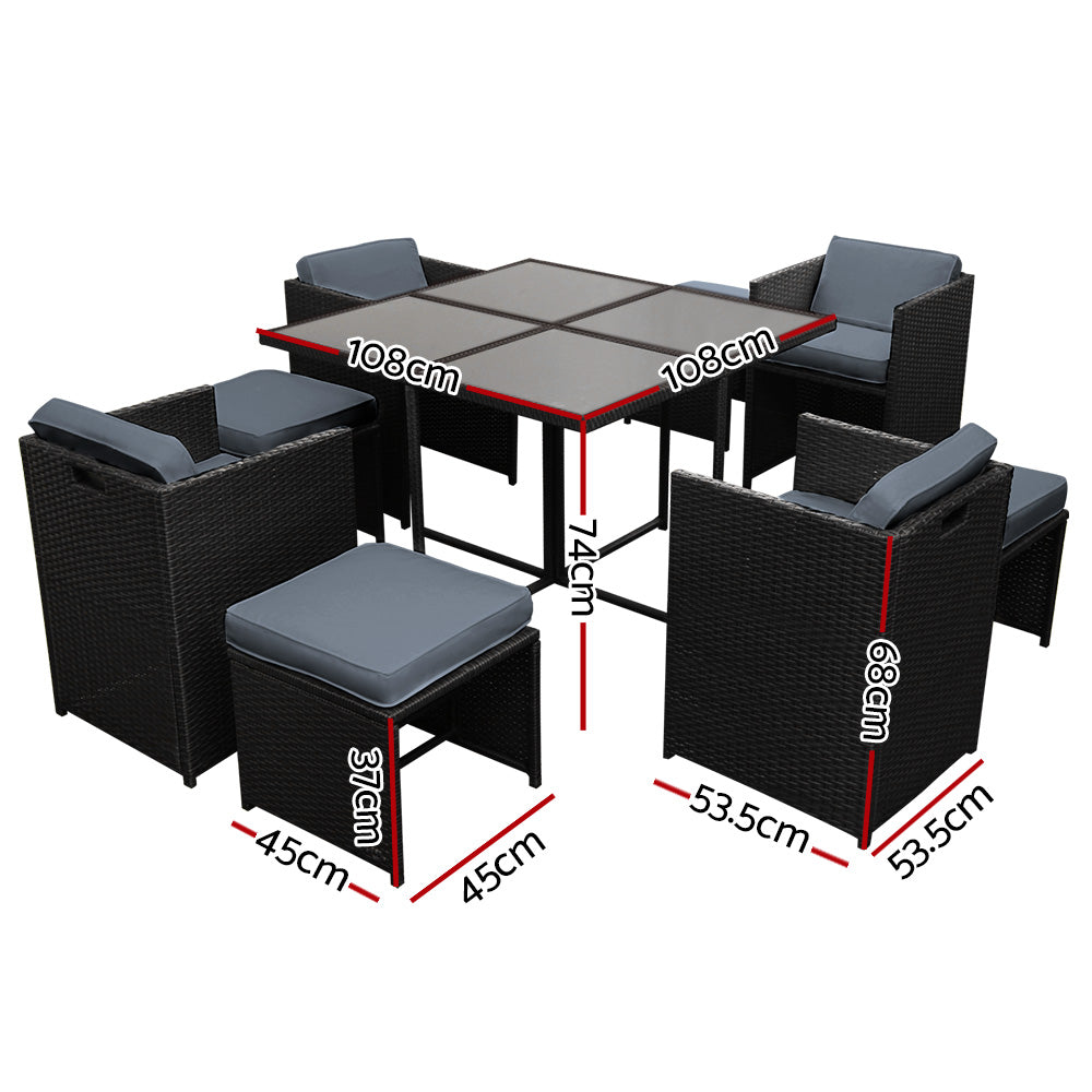 Gardeon Outdoor Wicker Dining Set (9-Piece), Black – photo 2 of 5