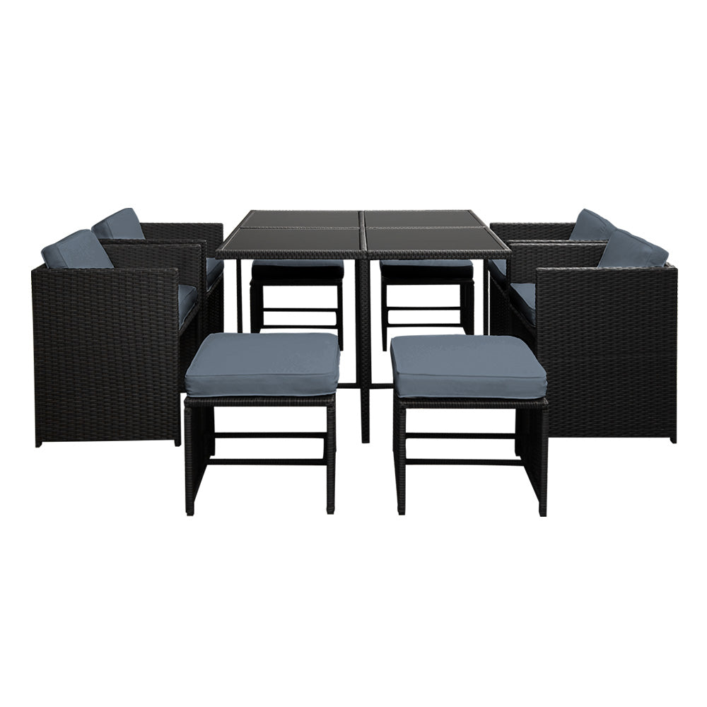 Gardeon Outdoor Wicker Dining Set (9-Piece), Black – photo 3 of 5