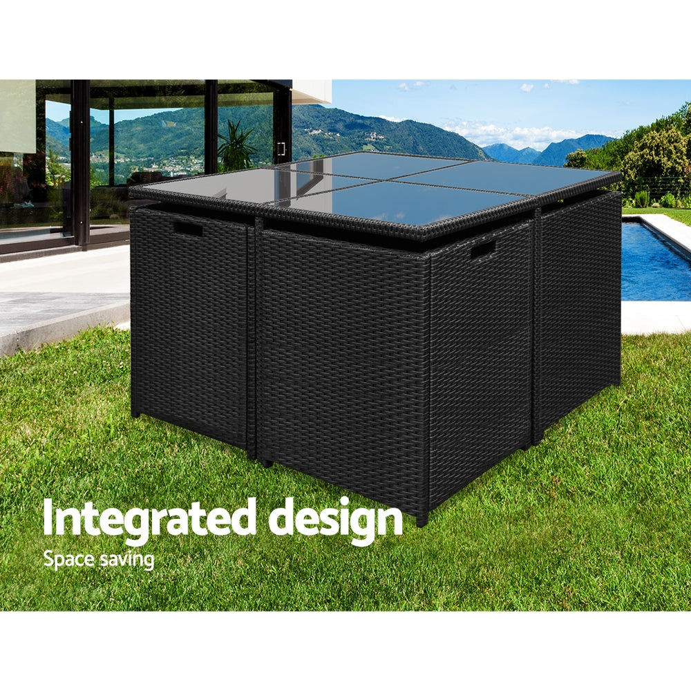 Gardeon Outdoor Wicker Dining Set (9-Piece), Black – photo 4 of 5