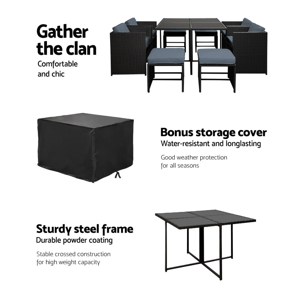 Gardeon Outdoor Wicker Dining Set (9-Piece), Black – photo 5 of 5