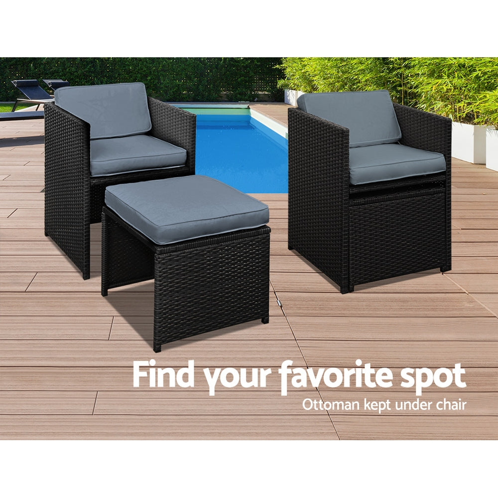Gardeon Outdoor Wicker Dining Set (9-Piece), Black