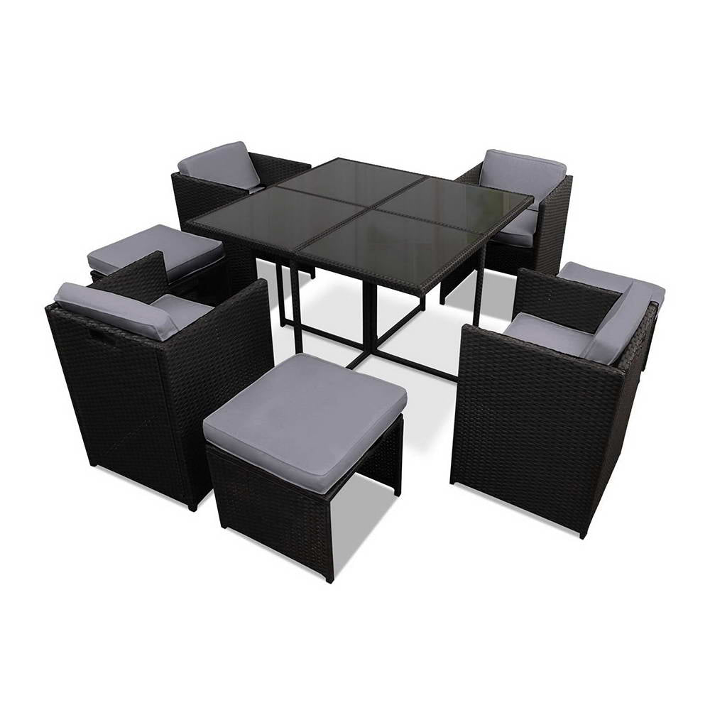 Gardeon Outdoor Wicker Dining Set (9-Piece), Black