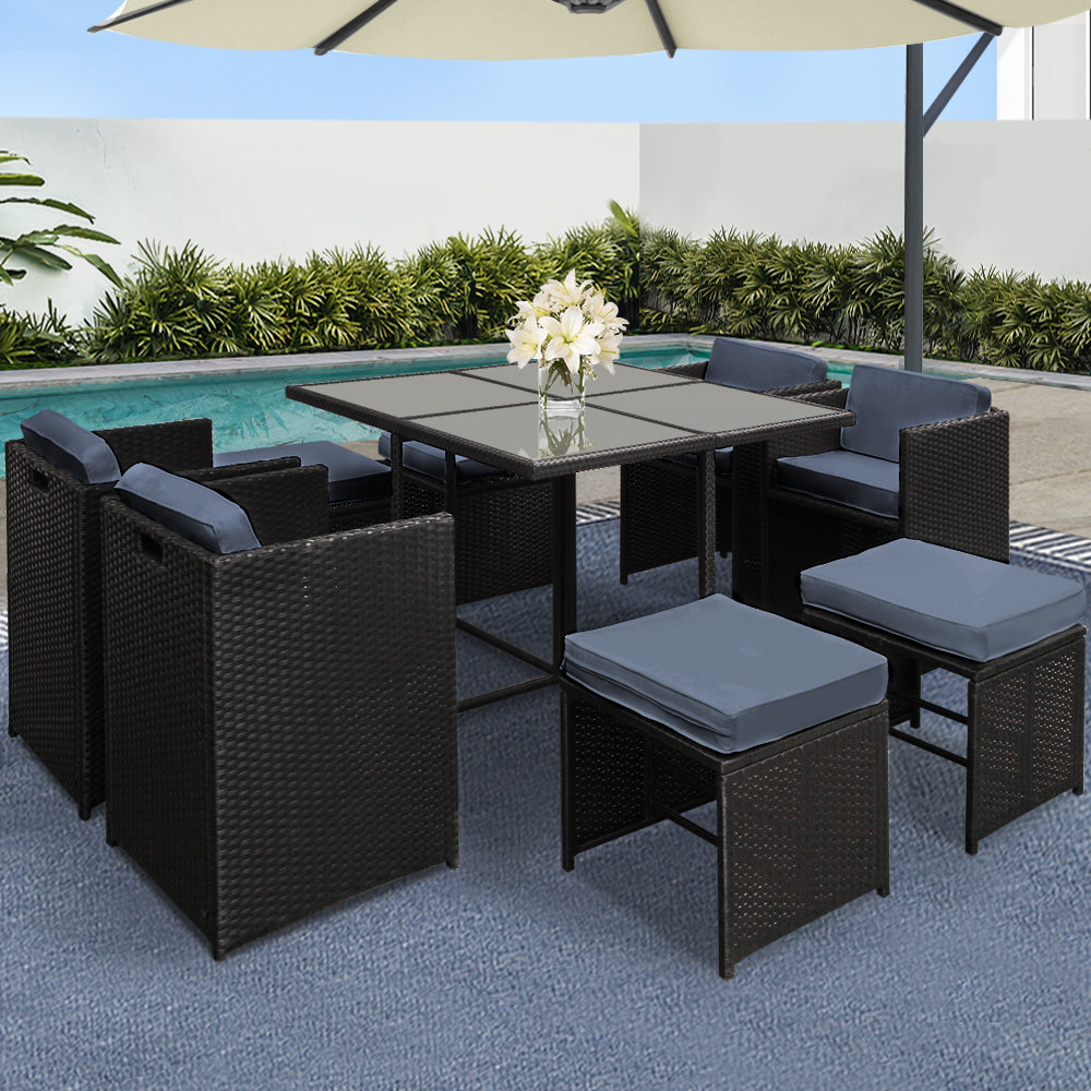 Gardeon Outdoor Wicker Dining Set (9-Piece), Black – photo 1 of 5