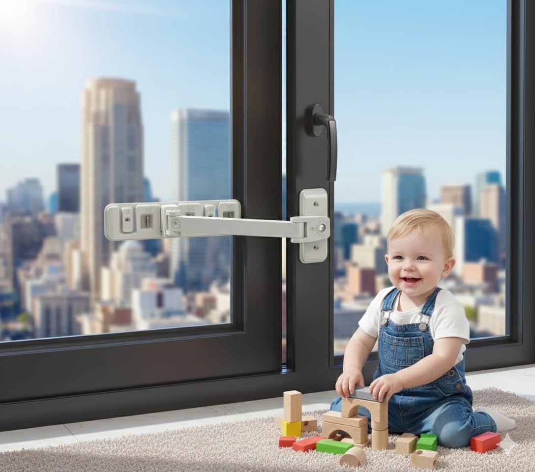 Child Safety Window Lock – 3-Level Restrictor, No-Drill, Gray – photo 2 of 5