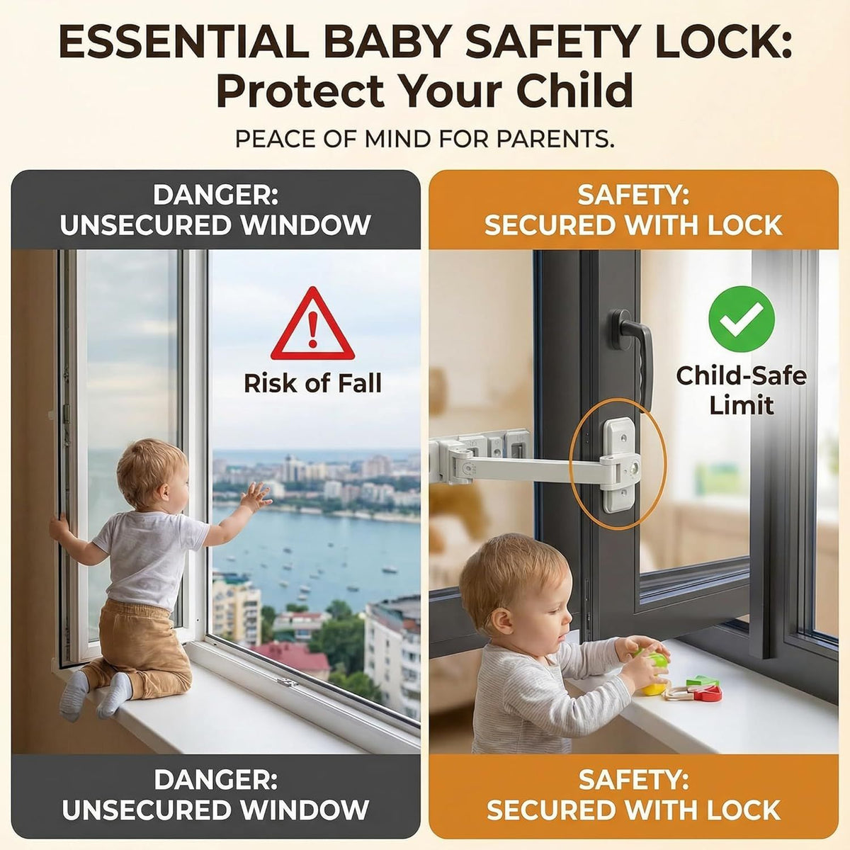 Child Safety Window Lock – 3-Level Restrictor, No-Drill, Gray – photo 3 of 5