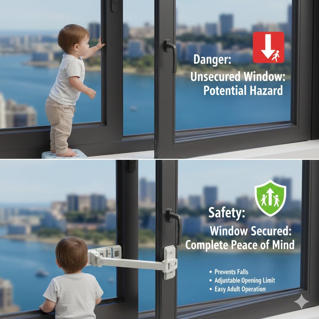 Child Safety Window Lock – 3-Level Restrictor, No-Drill, Gray – photo 5 of 5