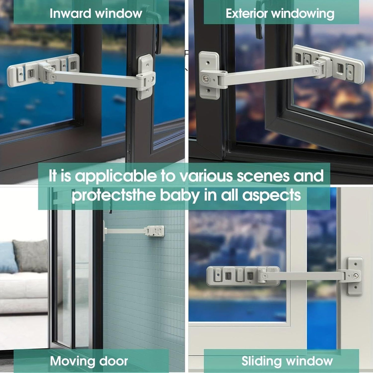 Child Safety Window Lock – 3-Level Restrictor, No-Drill, Gray