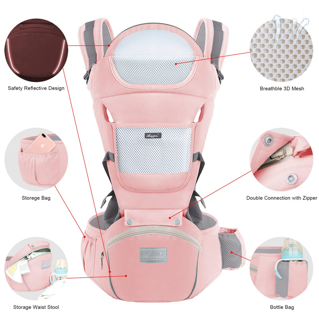 6-in-1 Adjustable Baby Hip Seat Carrier – Breathable Mesh, Pink – photo 2 of 5