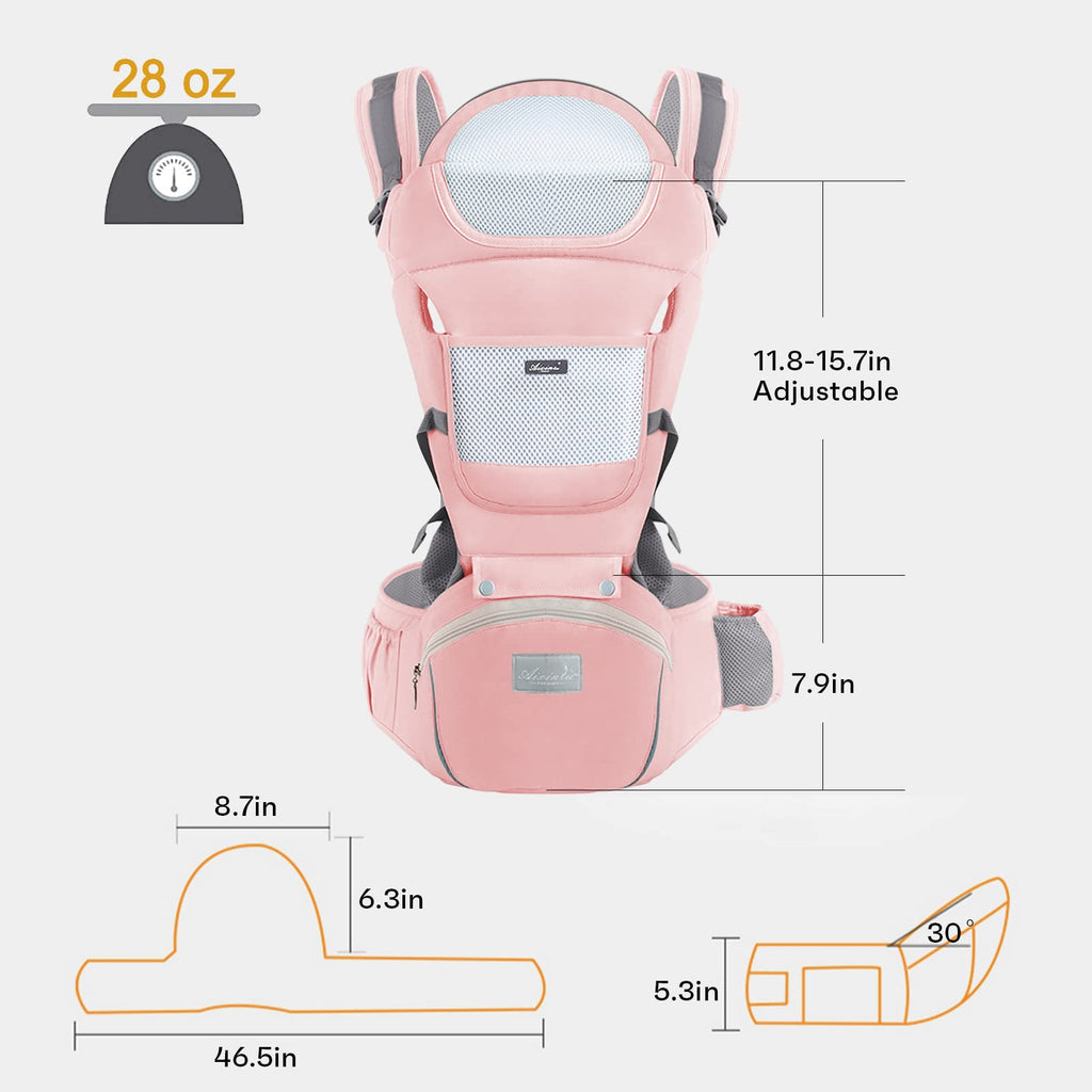 6-in-1 Adjustable Baby Hip Seat Carrier – Breathable Mesh, Pink