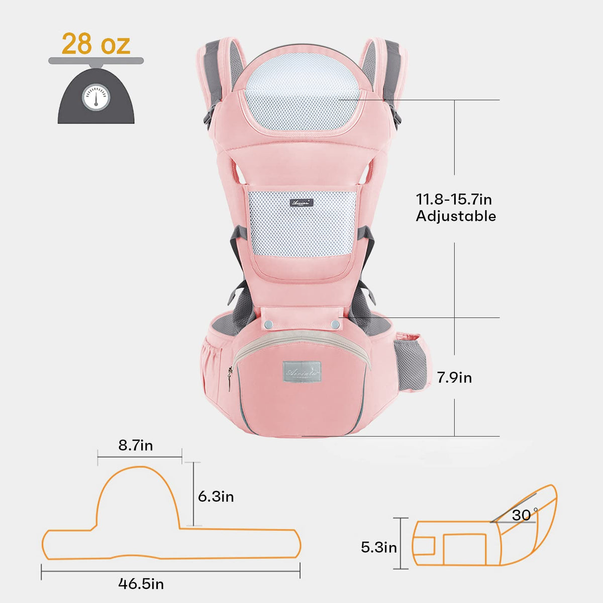 6-in-1 Adjustable Baby Hip Seat Carrier – Breathable Mesh, Pink