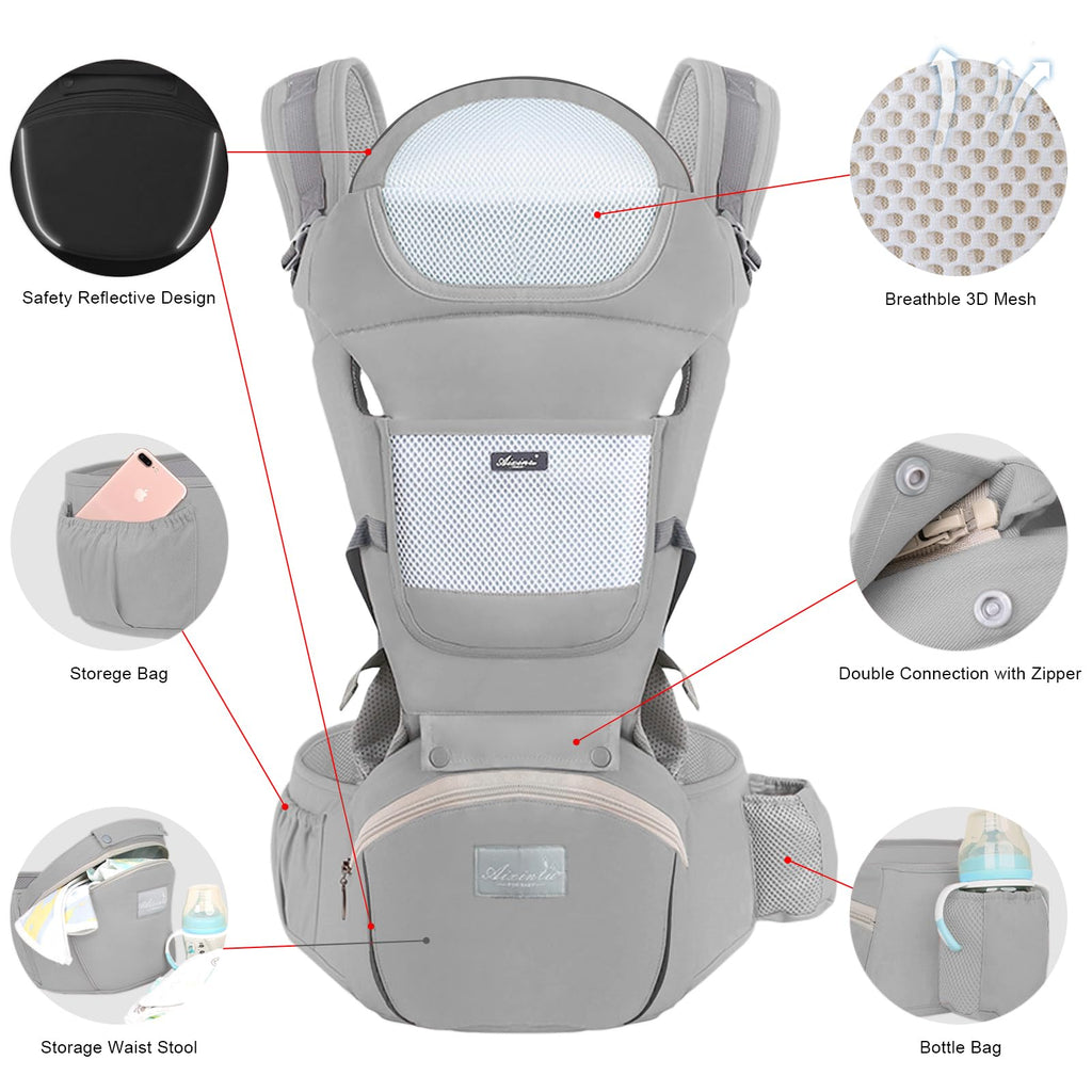 6-in-1 Adjustable Baby Hip Seat Carrier – Breathable Mesh, Grey – photo 2 of 5