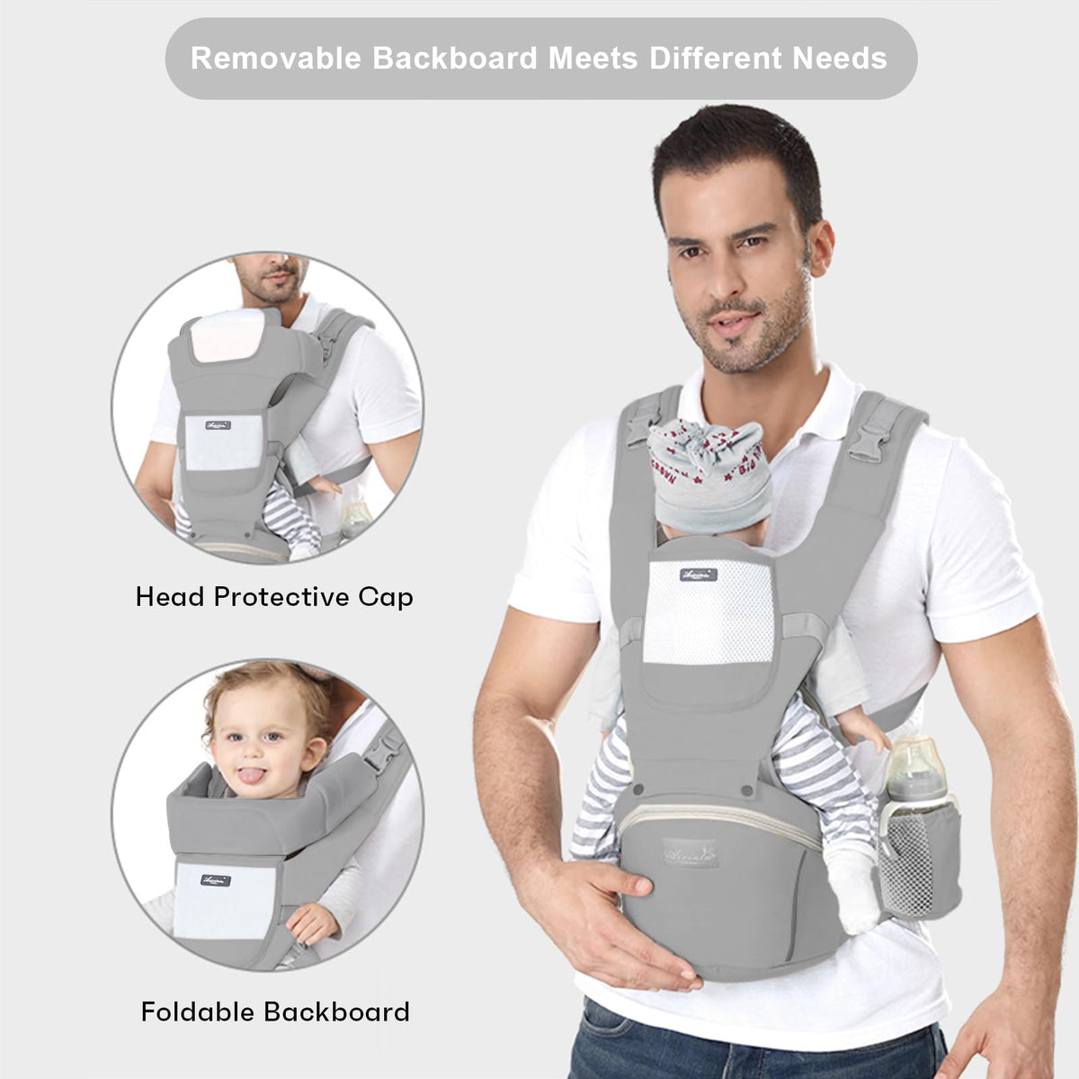 6-in-1 Adjustable Baby Hip Seat Carrier – Breathable Mesh, Grey – photo 3 of 5
