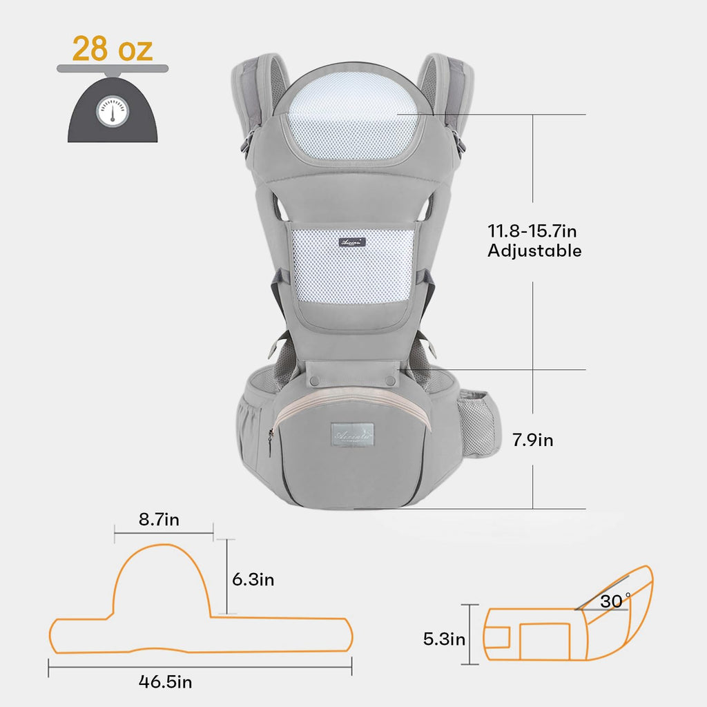 6-in-1 Adjustable Baby Hip Seat Carrier – Breathable Mesh, Grey