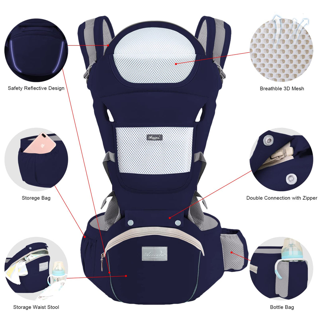 6-in-1 Adjustable Baby Hip Seat Carrier – Breathable Mesh, Blue – photo 2 of 5